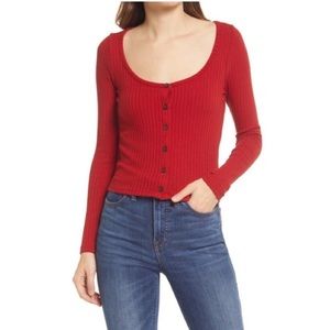Madewell Ribbed Cardigan Cropped Tee Scarlet Red size xs